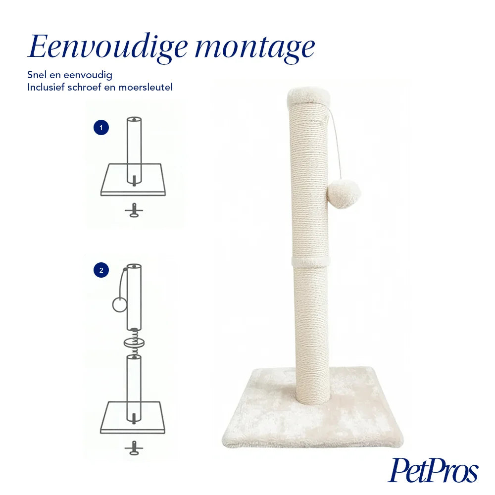 Krabpaal – Beige | Sisal & Fluweel – 62 cm met Speelballetje | PetPros